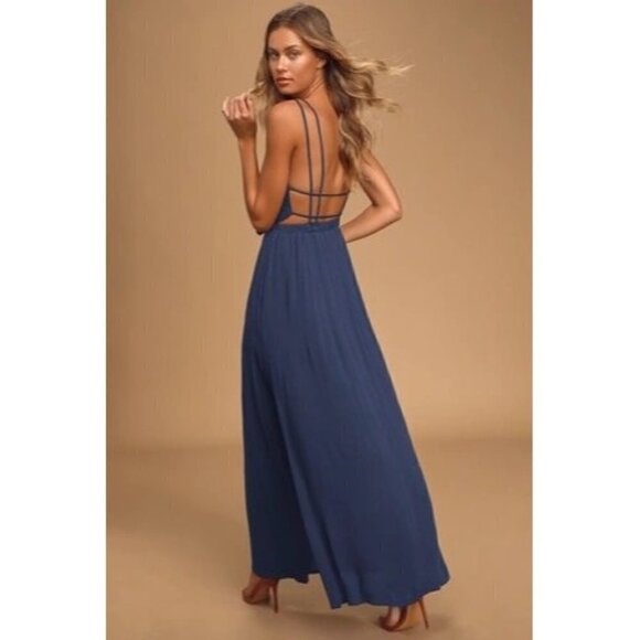 Lulu's Lost In Paradise Navy Blue Strappy Maxi Formal Dress S - Picture 1 of 6